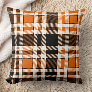 Orange Black White Flannel Tartan Pattern Design  Cushion