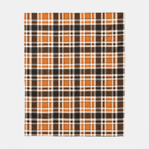 Orange Black White Flannel Tartan Pattern Design Fleece Blanket