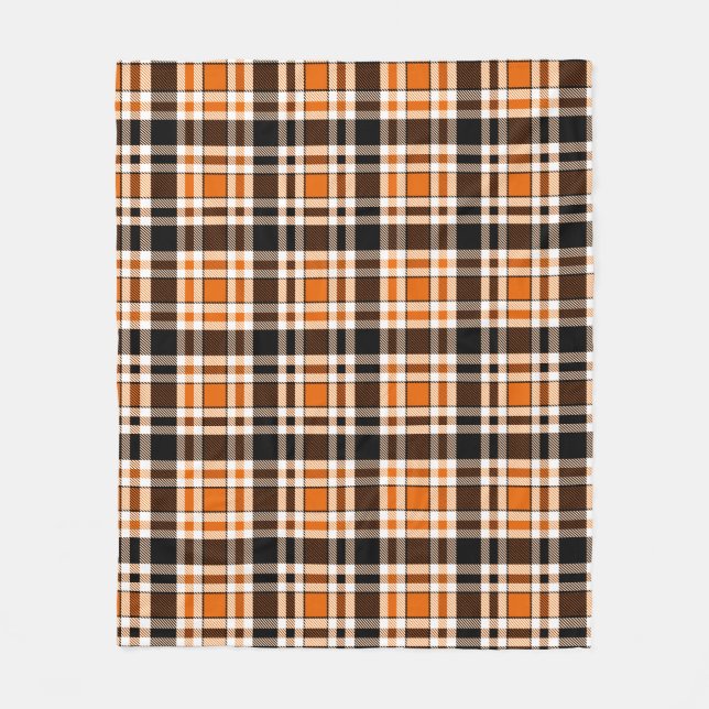 Orange Black White Flannel Tartan Pattern Design  Fleece Blanket (Front)