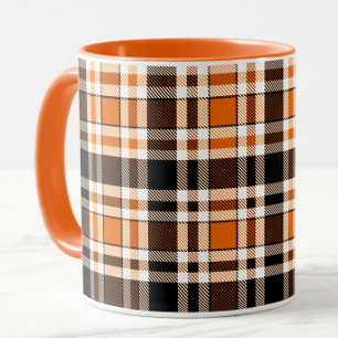Orange Black White Flannel Tartan Pattern Design  Mug