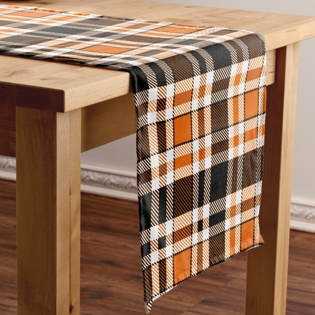 Orange Black White Flannel Tartan Pattern Design  Short Table Runner (Creator Uploaded)