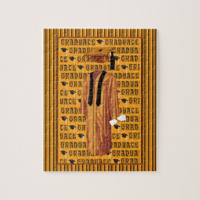 Orange, Black & white Grad Cap, Diploma, Gown Jigsaw Puzzle (Vertical)