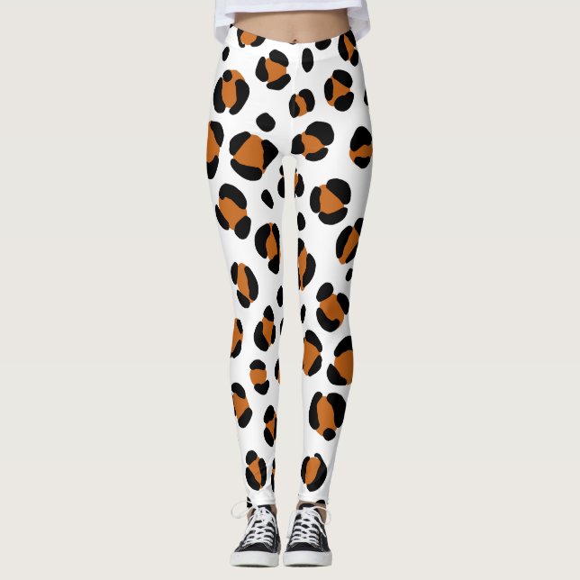Orange Black White Leopard Animal Print Leggings (Front)