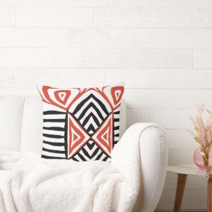 orange black white Mud Cloth Pattern African Cushion