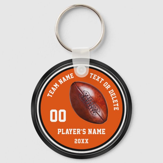 Orange, Black, White Personalised Football Gifts Key Ring (Front)