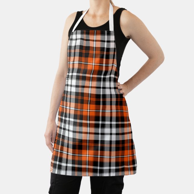 Orange Black White Plaid Tartan Pattern Design  Apron (Insitu)