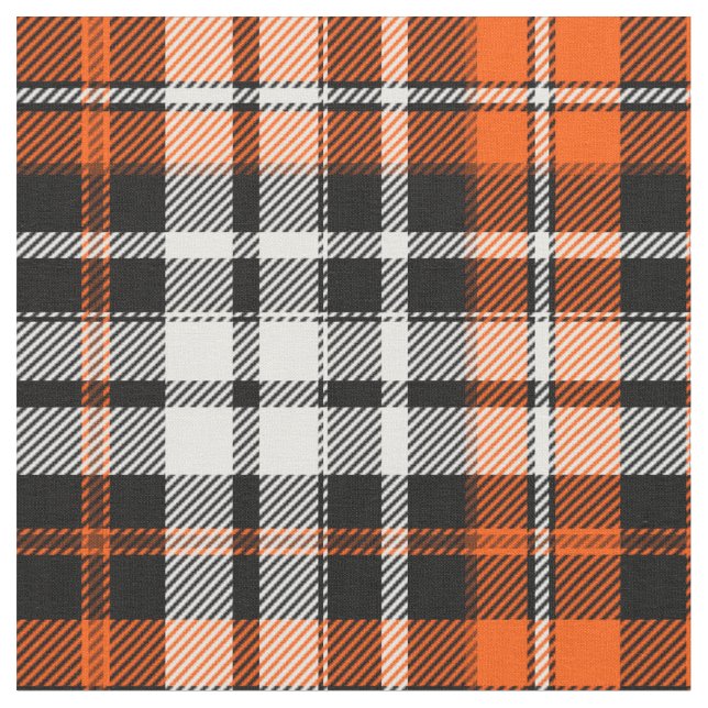 Orange Black White Plaid Tartan Pattern Design  Fabric (Close Up)