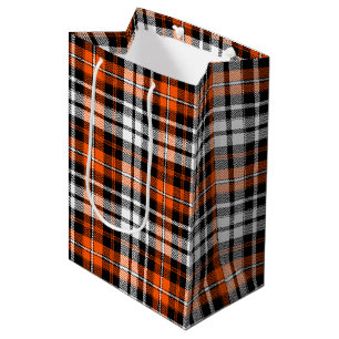 Orange Black White Plaid Tartan Pattern Design Medium Gift Bag
