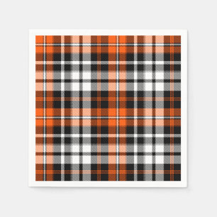 Orange Black White Plaid Tartan Pattern Design Napkin