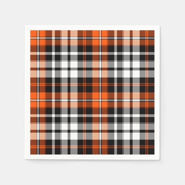 Orange Black White Plaid Tartan Pattern Design  Napkin (Front)