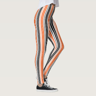 Orange Black White Stripes Pattern Design  Leggings
