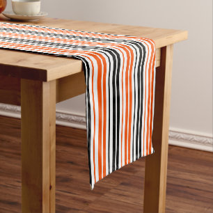 Orange Black White Stripes Pattern Design  Short Table Runner