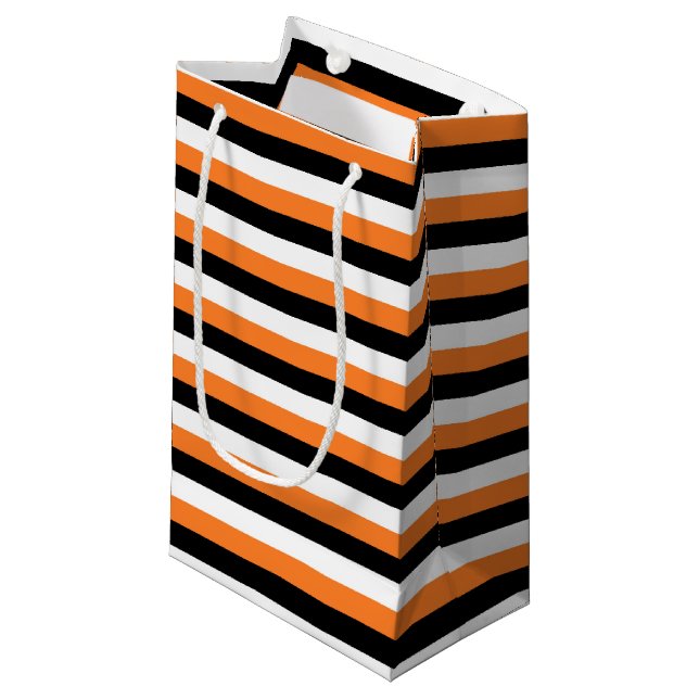 Orange, Black, White Stripes Small Gift Bag (Front Angled)