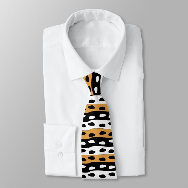 Orange Black White Stripes Tie (Tied)