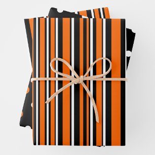 Orange, Black & White Trendy Stripes & Polka Dots Wrapping Paper Sheet