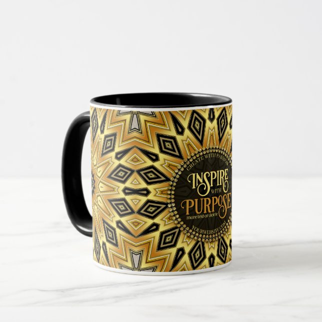 Orange Black Yellow Art Deco Mandala Mug (Front Left)