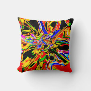 Orange Black Yellow Psychedelic Flower Art Design Cushion
