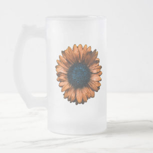 Orange Blanket Flower Frosted Glass Beer Mug