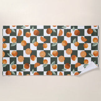 Orange Bliss Dark Teal Checkers Beach Towel