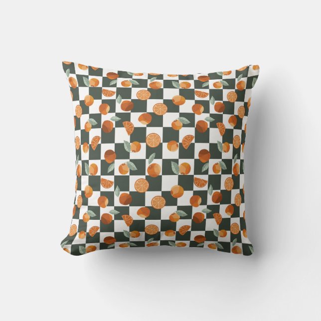 Orange Bliss Dark Teal Checkers Cushion (Front)