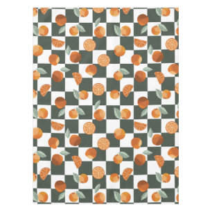Orange Bliss Dark Teal Checkers Tablecloth