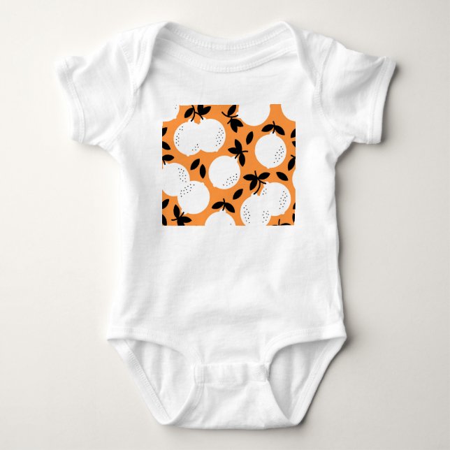 Orange Bliss: Exquisite Fruit Pattern Baby Bodysuit (Front)