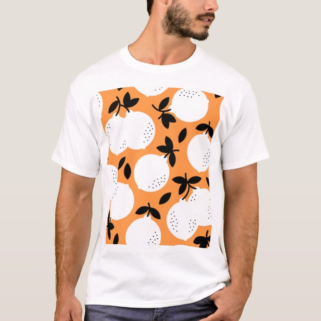 Orange Bliss: Exquisite Fruit Pattern T-Shirt (Front)