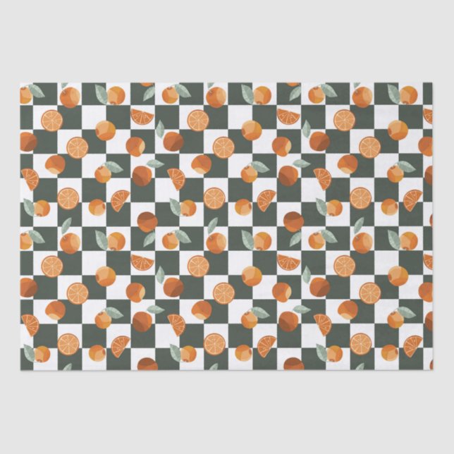 Orange Bliss over Dark Teal Checkers Tissue Paper (Front)