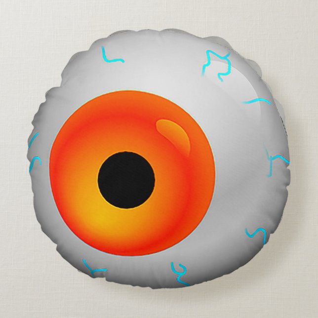 Orange Bloodshot Eye Zombie Halloween Round Cushion (Front)