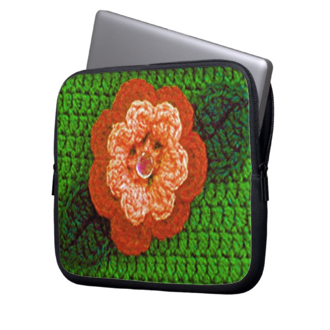 Orange Bloom Artisan Crochet Print Electronics Bag (Front Left)