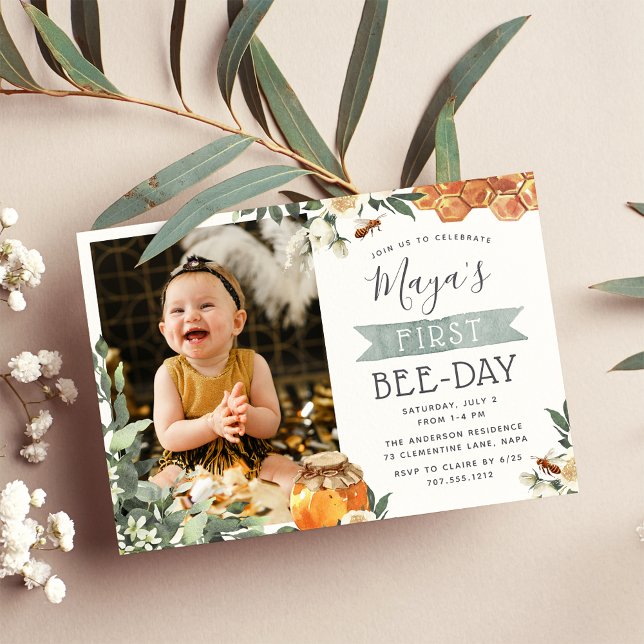 Orange Blossom Bee Theme Photo Birthday Party Invitation (Creator Uploaded)