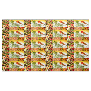Orange Blossom Bird Fabric