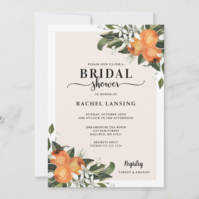 Orange Blossom Bridal Shower Invitation (Front)