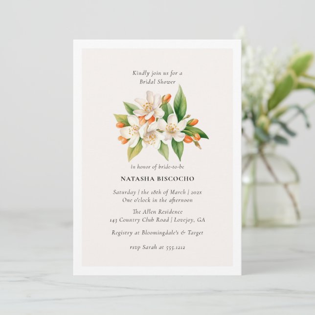 Orange Blossom Bridal Shower Invitation (Standing Front)