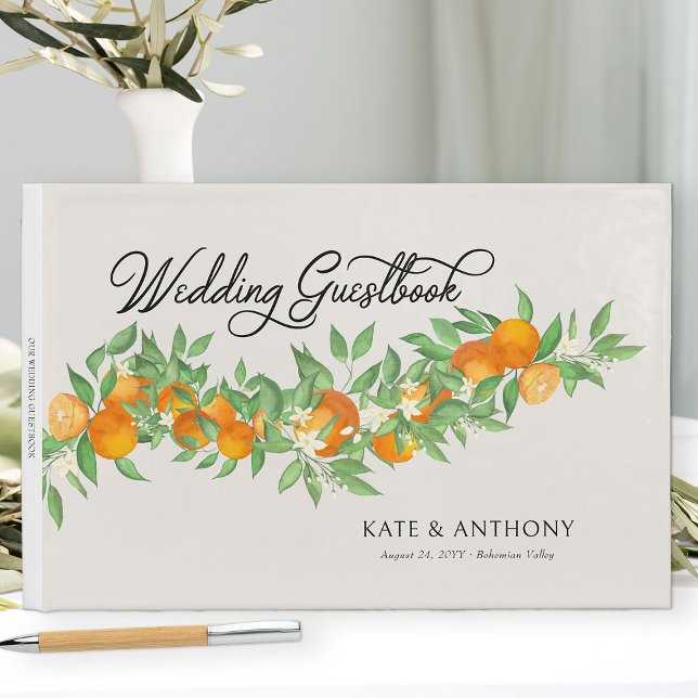 Orange Blossom Elegant Citrus Wedding Guest Book (Wedding Guestbook from the Orange Blossom Wedding Collection by Darling & May)