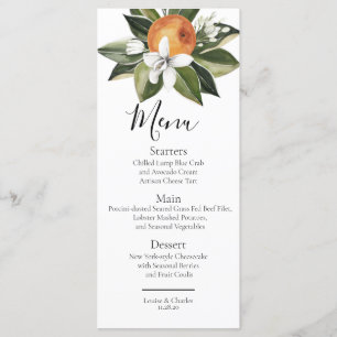 Orange blossom elegant greenery watercolor menu