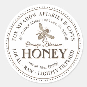 Orange Blossom Honey Flying Bee Dotted Border Classic Round Sticker