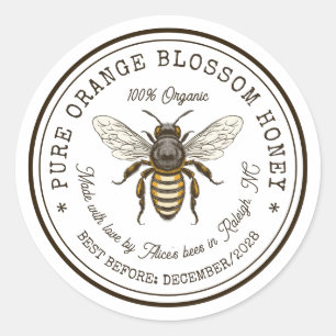 Orange blossom honey label with vintage bee
