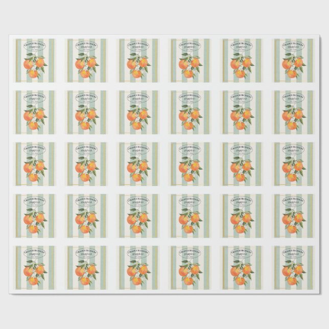 Orange Blossom - Mediterranean Citrus Label Wrapping Paper (Flat)