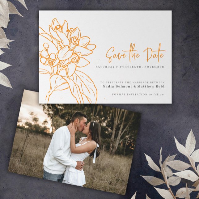 Orange blossom mono photo wedding save the date (Creator Uploaded)