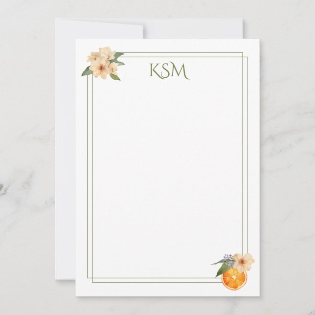 Orange Blossom Monogram Stationery Invitation (Front)