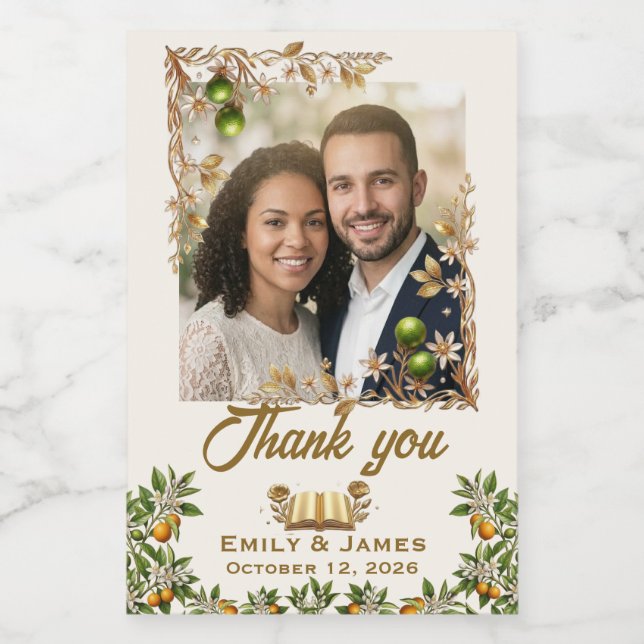 Orange Blossom Photo Wedding Favour Label (Single Label)