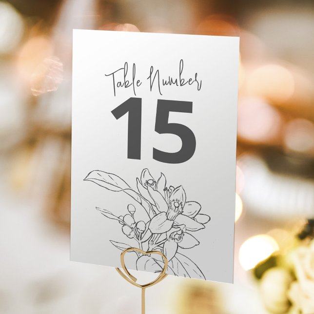 Orange blossom photo wedding grey pencil table number (Creator Uploaded)