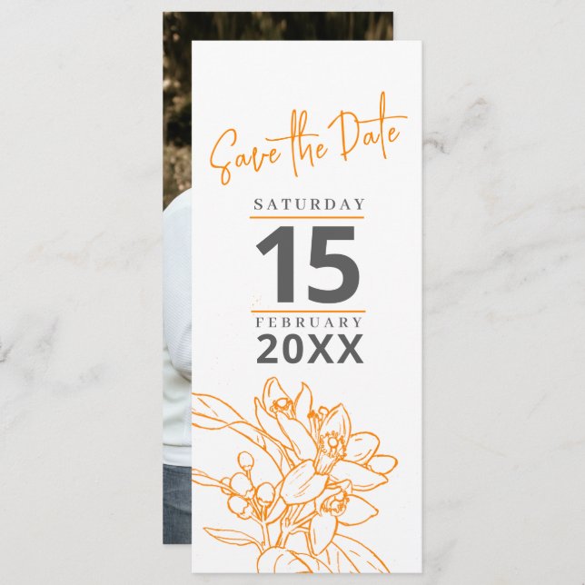 Orange blossom photo wedding save the date (Front/Back)