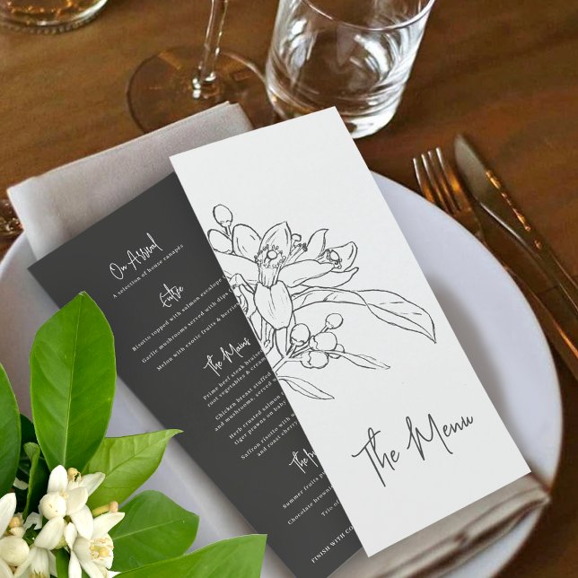 Orange blossom sketch mono photo wedding menu (Creator Uploaded)