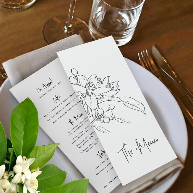 Orange blossom sketch mono wedding  menu (Creator Uploaded)