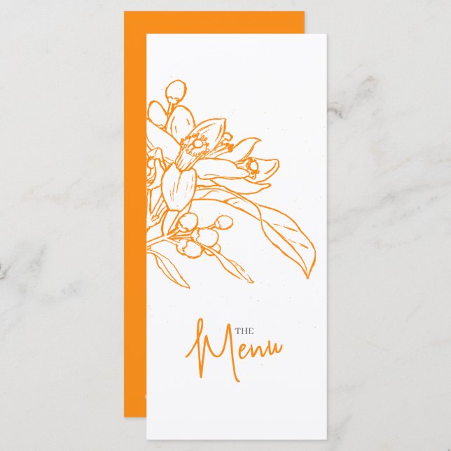 Orange blossom sketch orange white wedding menu (Front/Back)