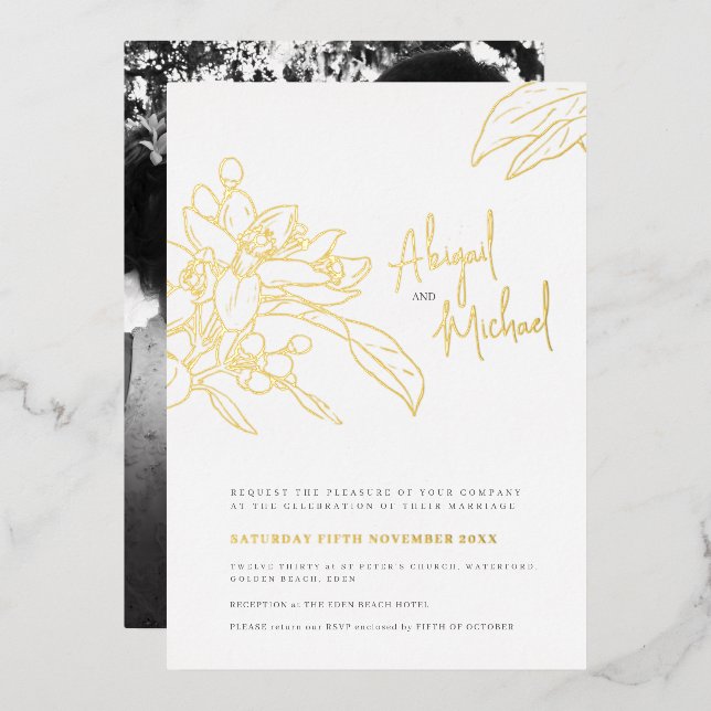 Orange blossom sketch photo wedding (Front/Back)