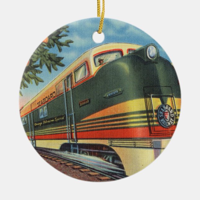 Orange Blossom Special Locomotive Ceramic Tree Decoration (Front)