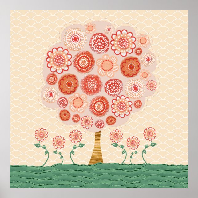 Orange Blossom Tree Mixed Media Poster Print Art (Front)